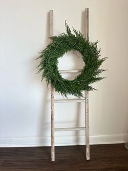 Rustic Wooden Decorative Ladder with Green Wreath