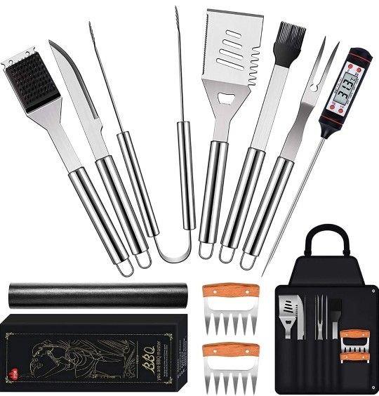 12PCS Stainless Steel BBQ Grilling Tools Set with Storage Apron