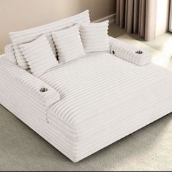 New White Or Black Oversized Chaise Lounge Sofa Couch Chair With USB Ports And Cup Holders 