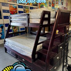 Twin Full Cherry Bunk Bed With Storage Drawers New Cama Bonita 