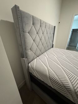 Gray Velvet Tufted Upholstered Headboard