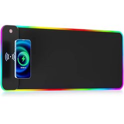 Wireless Charging RGB Gaming Mouse Pad 10W, LED Mouse Mat 800x300x4MM, Light Modes Extra Large Mousepad Non-Slip Rubber Base Computer Keyboard Mat 