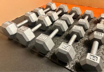 The Couple's Set... Cast Iron Hex Dumbbells: 5s, 8s, 10s, 12s, 15s, 20s, 25s and 30 pounders. Brute W= 250#
