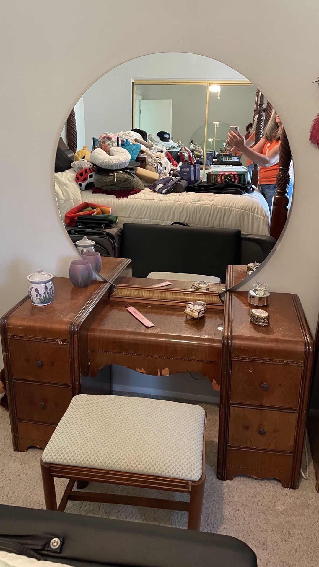 Vintage waterfall dresser with Mirror and chest of drawers