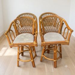Vintage Rattan Swivel Bar Stools