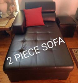 NEW Black Leather lounge chair With Under storage + Ottoman With storage & food tray 