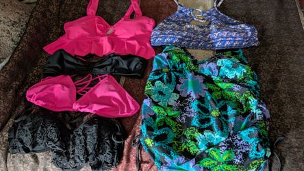 6 bikini & swim tops...size L