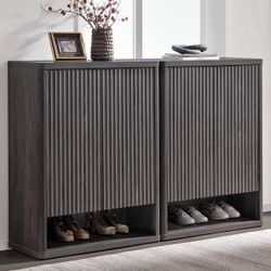 2PCS Shoe Cabinet 44" Tall Large Storage Organizer Modern Shoe Rack with Doors & 4 Shelves Mid Centu