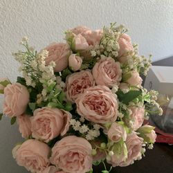 Faux Peonies And Baby’s Breath Bouquet 