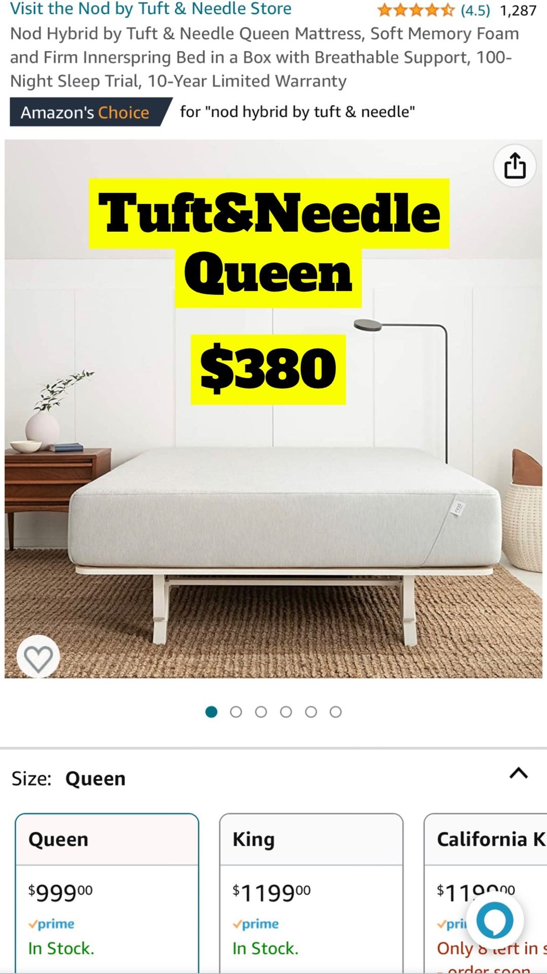 Brand New. Nod Hybrid Tuft & Needle Queen Mattress. Retails Over $1000