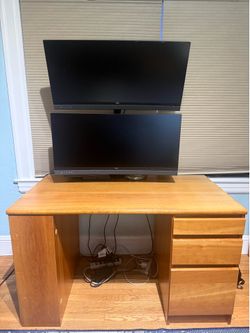 Wood Desk with 3 drawers and side storage