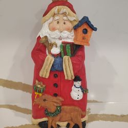 Rare festive carved Santa Claus figurine Holiday Christmas Xmas Statue Home Decor Deer Reindeer  