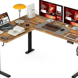 New Grandder 63 x 55 Inch L Shaped Standing Desk, Electric Height Adjustable Corner Stand Up Desk, Sit Stand Corner Table Home Office Table, Vintage T