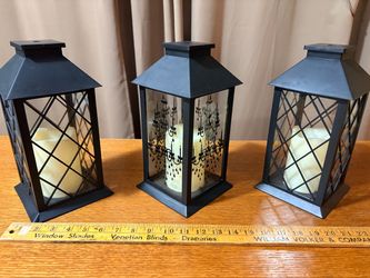 Set of 3 Black Decorative Lanterns with LED Candles