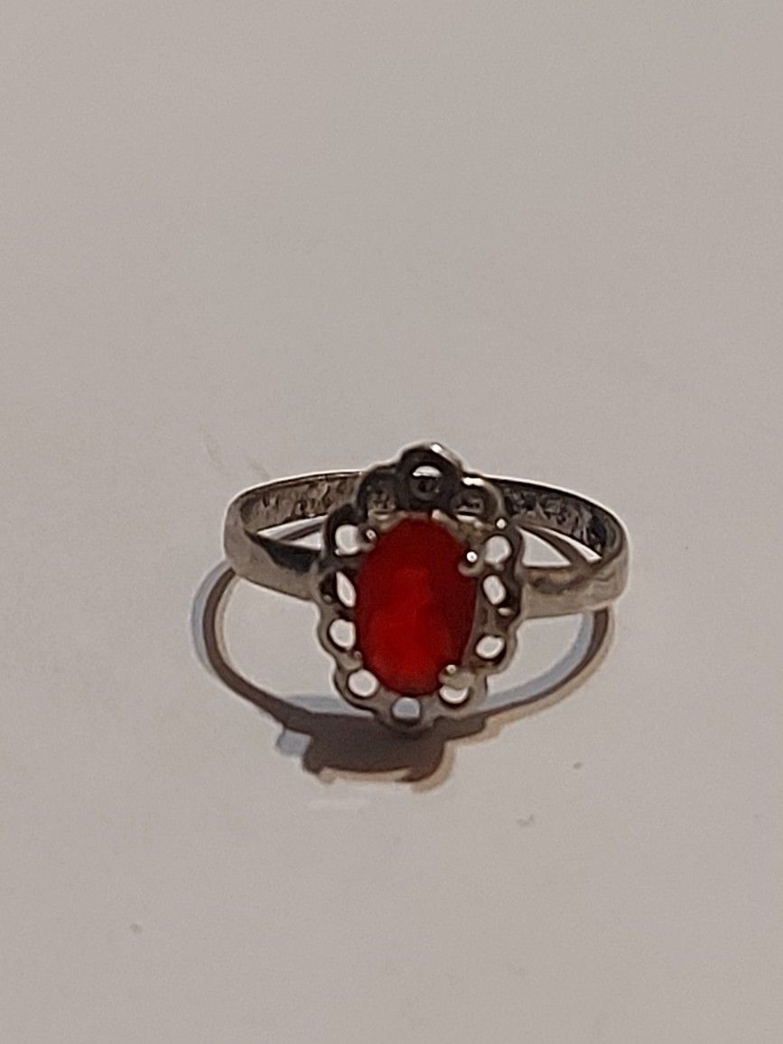 Vintage Sterling Silver Ruby Baby Ring Size 1.5