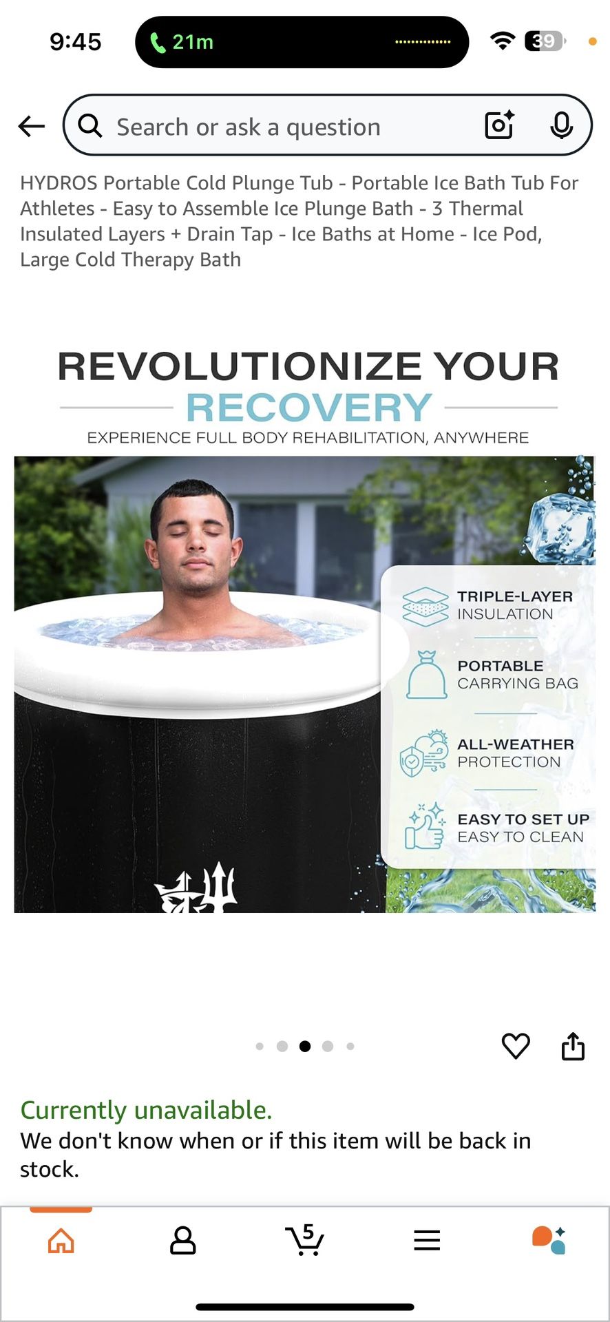 HYDROS Portable Cold Plunge Tub - Portable Ice Bath Tub For Athletes - Easy to Assemble Ice Plunge Bath - 3 Thermal Insulated Layers + Drain Tap - Ice