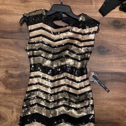 Brand New Woman’s As U Wish brand Black and Gold Sequin Dress Up For Sale 