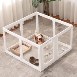 Acrylic Dog Playpen Indoor, Clear Dog Play Pen for Puppies and Small Dogs, Easy Assembly & Clean Puppy Pen (23.6", 8 Panels, White)