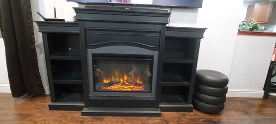 Used Robinside Black Mantel Fireplace with Bookcases