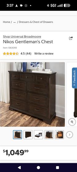 Dresser. Dark wood.  Nikos gentlemans chest. Costco.