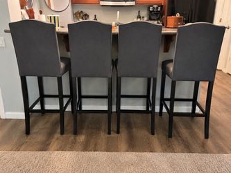 Set of 4 Gray Upholstered Counter Height Bar Stools.