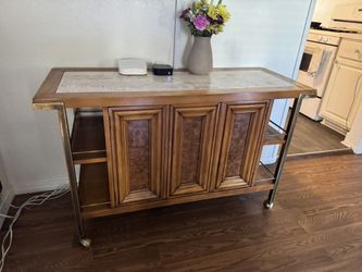 Vintage Rolling Bar / Server with Marble Top – Solid Wood & Brass