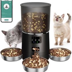 Automatic Cat Feeder with 3 Bowls, Smart APP-Controlled Pet Feeder for Multi-Cat Households – 6L Large Capacity, Anti-Jam & Voice Recorder, Lock Desig