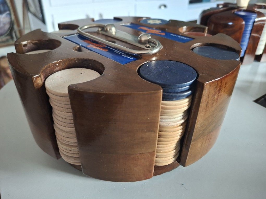Vintage Poker Chips And Wood Carousel