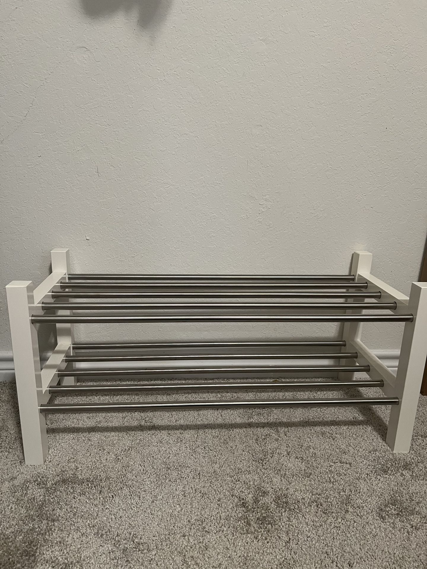 WHITE AND SILVER SHOE RACK