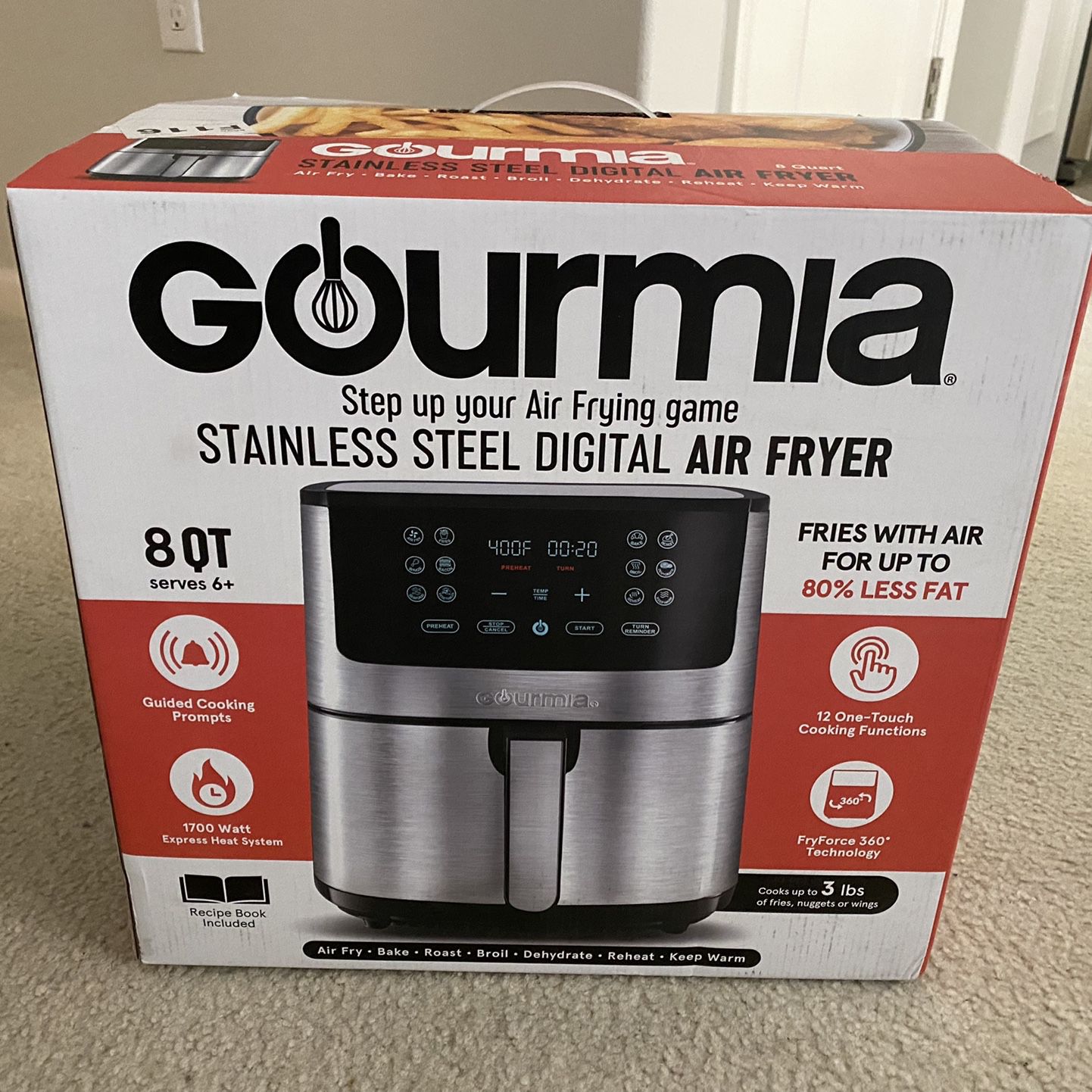 Gourmia 8 Qt Digital Air Fryer with 12-One Touch Presets