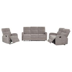Hamilton Sand Chenille Upholstered Manual Reclining Sofa