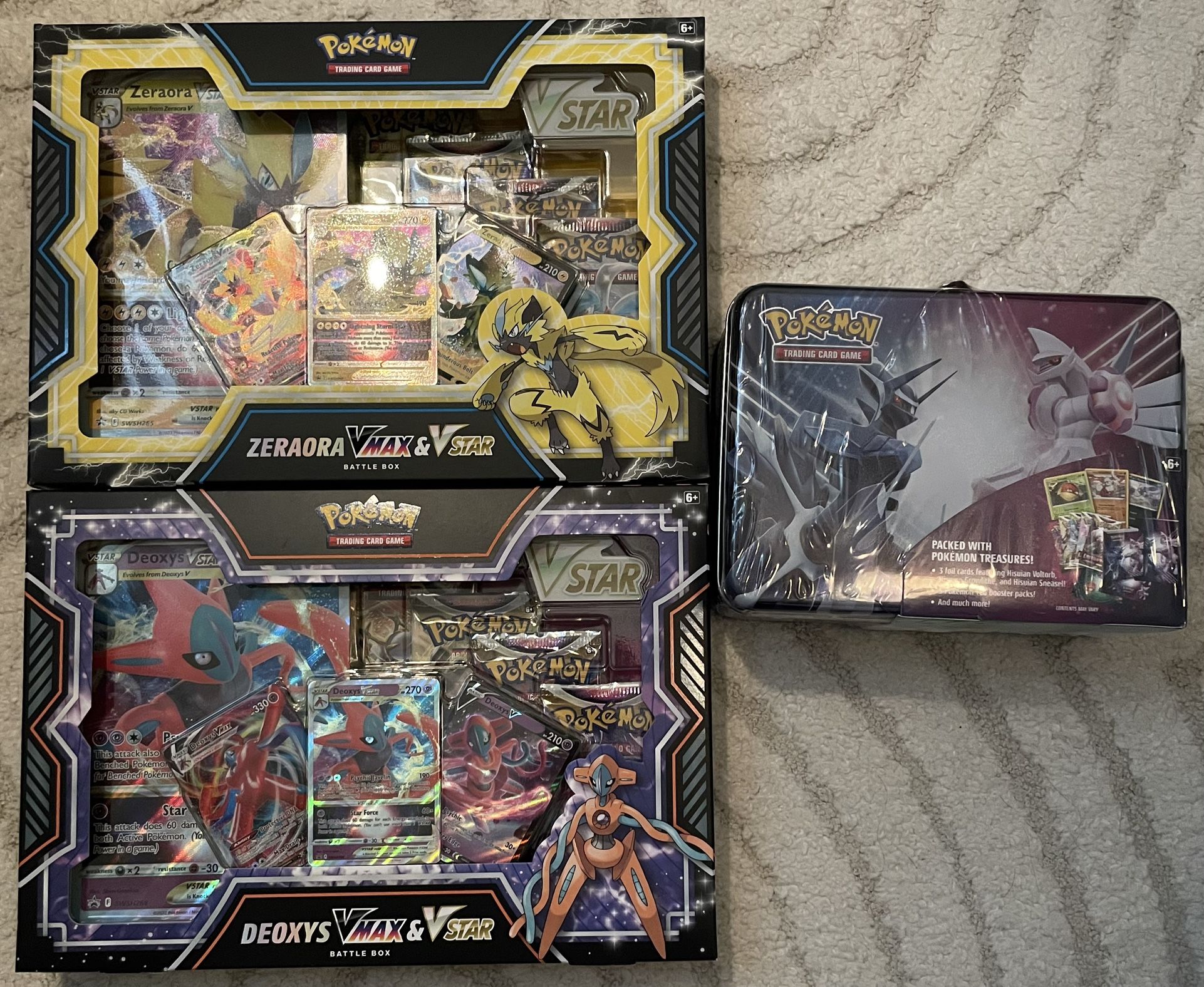 Pokemon Cards Deoxys/Zeraora Vmax/Vstar Battle boxes and Dialga & Palkia Collector Chest