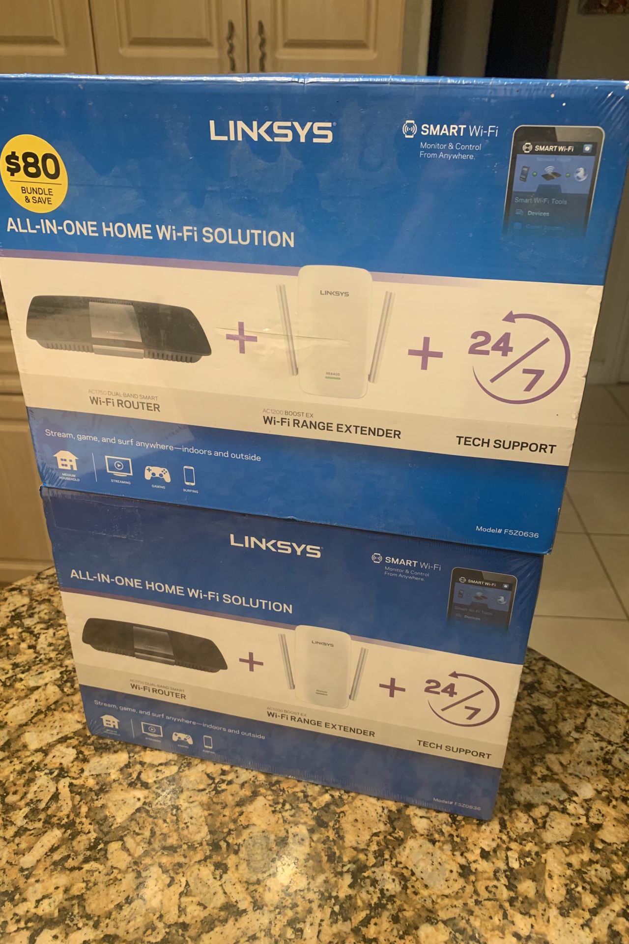 (2) Brand New Linksys AC1750 Wi-fi Router and AC1200 Boost Range Bundle