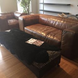 Oversized Real Leather Couch And Arm Chair
