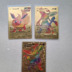 Custom Gold Foil Pokemon Card Flareon V, Glaceon VMAX, & Leafeon VMAX Lot x3