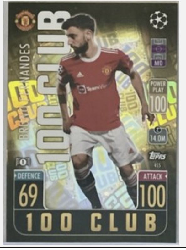 2021-22 Topps Match Attax UEFA BRUNO FERNANDES 100 Club #455 Manchester United