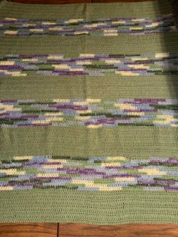 Handwoven Green Textured Throw with Purple & Cream Stripes