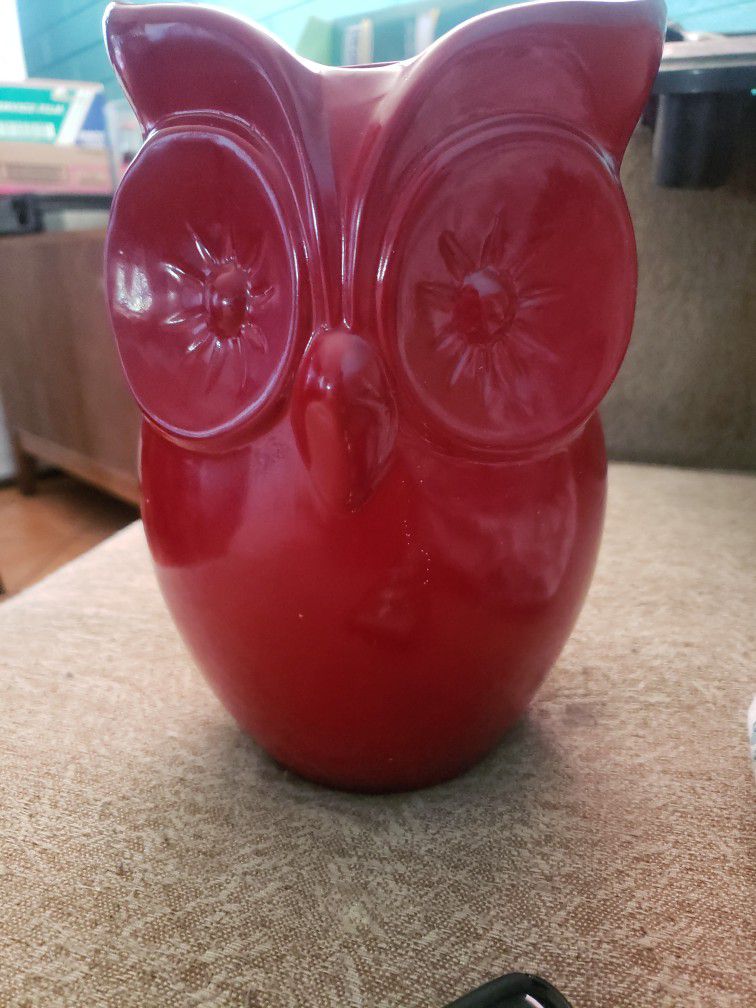 Red Ceramic Owl By Lerman Decor 
