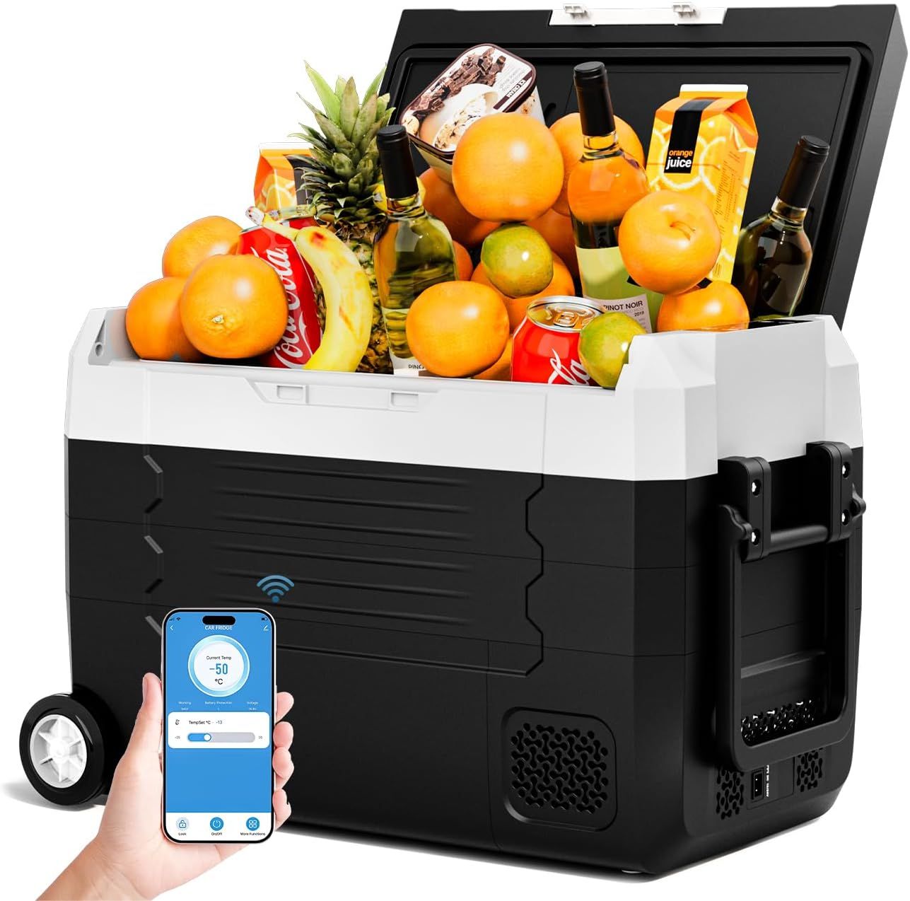 12V Car Refrigerator 47QT(45L) Car Fridge with App Portable Freezer Electric Cooler with Wheels