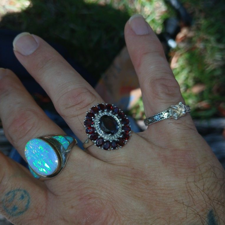 solid silver opal garnet and wedding band