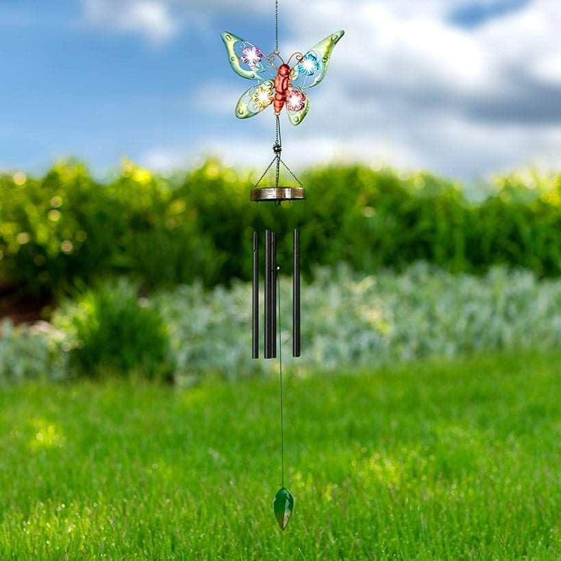 NEW-37"H, Beautiful Butterfly Solar - Metal Wind Chime
