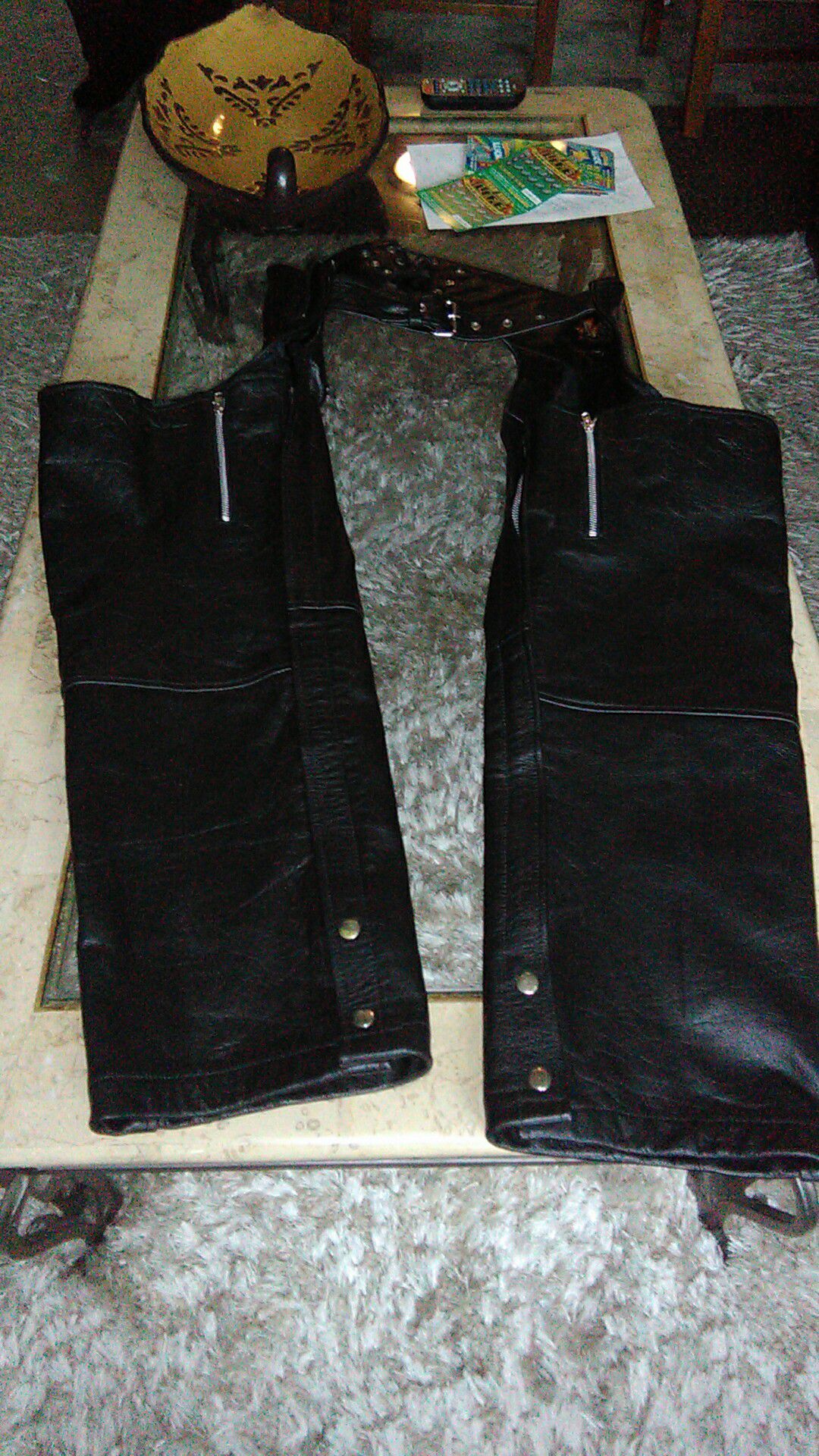 Real leather riding chaps size 10 made by X element Advanced motorcycle gear