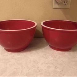 Brand New Pair of Large bright red ceramic salad or fruit popcorn bowls