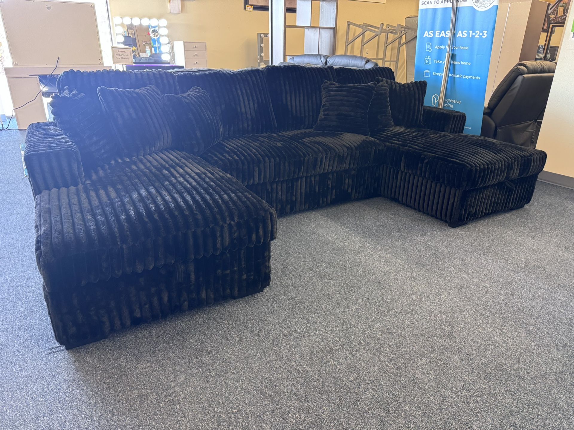 Black Soft Fabric Sleeper Sectional