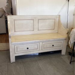 Long double drawer sitting area wood bench with storage and back 