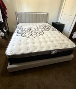 New queen bed frame with mattress
