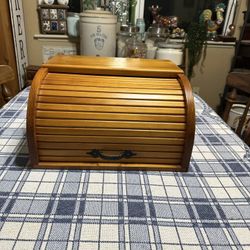 Vintage Wooden Roll Top Bread Box
