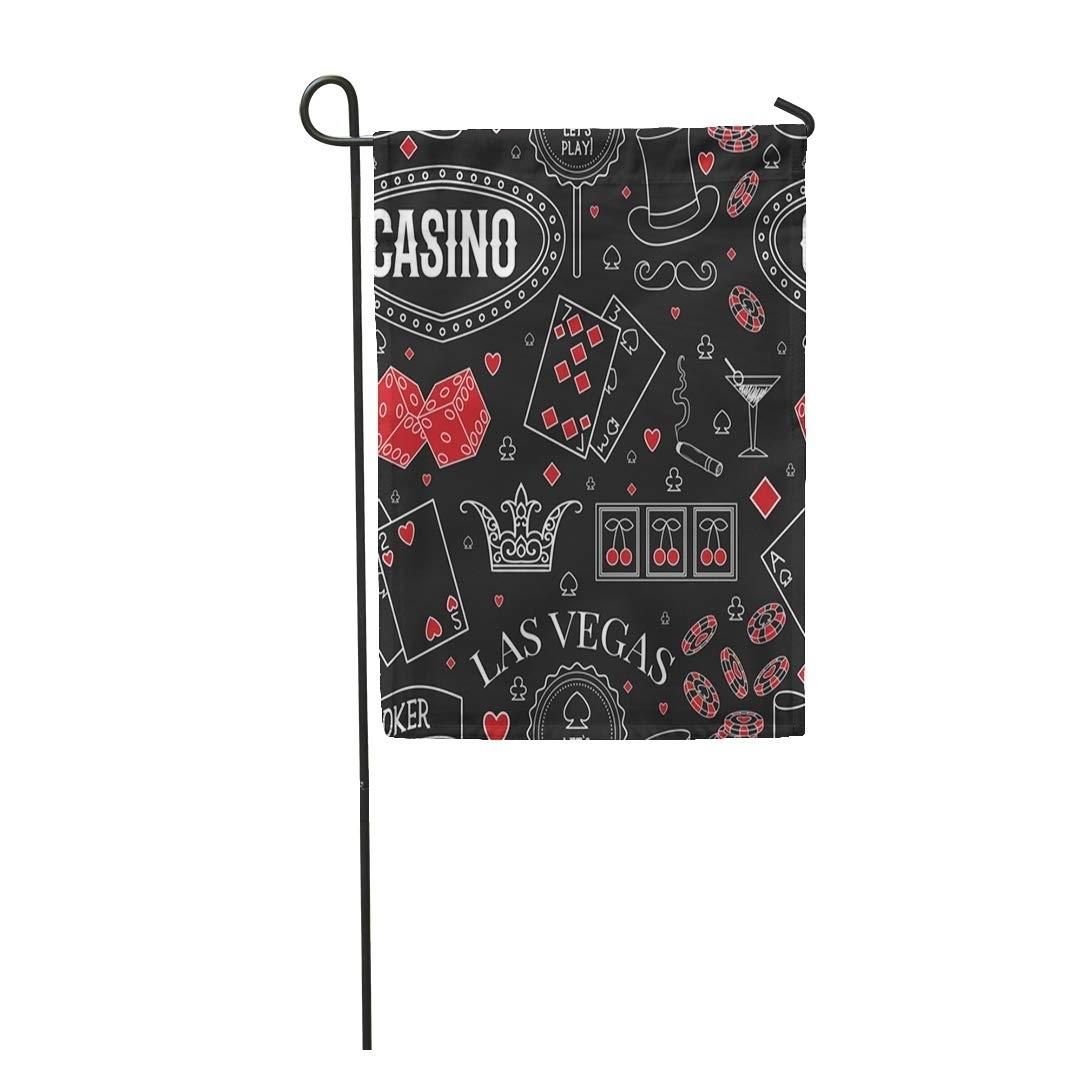 Poker Casino with on Chalkboard Gambling Symbols Vintage Retro Blackjack Bowler Garden Flag Decorative Flag House Banner