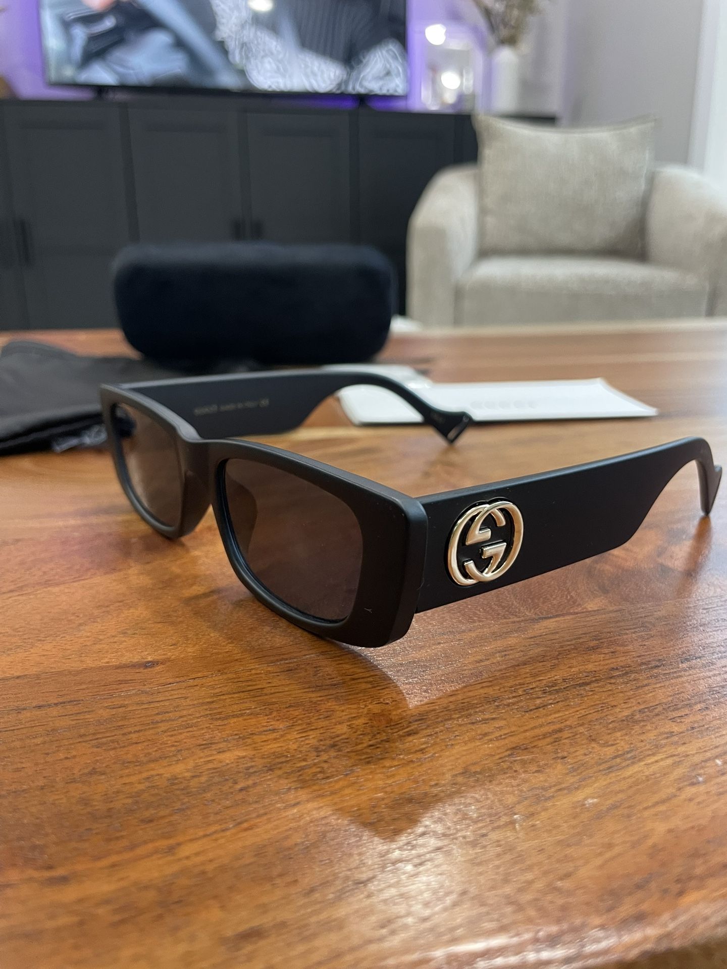 Black Matte Rectangular Sunglasses