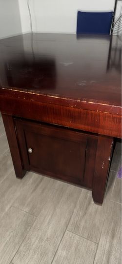 Wooden dining table set with bench and chairs
